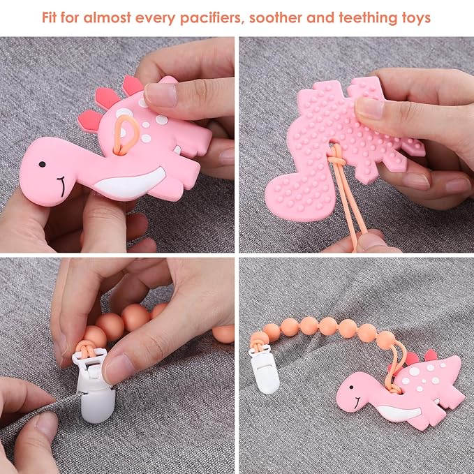 4-Pack Silicone Pacifier Clips for Baby Boys and Girls - with One-Piece Beads, Flexible and Rust-Free Holders for Teething Relief and Baby Essentials - Safe for Newborns (Pink)