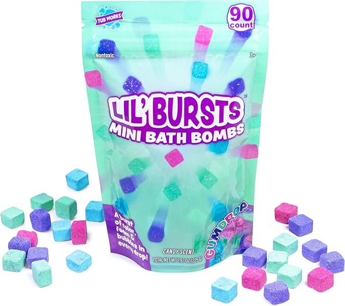 Lil' Bursts Mini Bath Bombs for Kids, 90 Count, Gumdrop | Nontoxic | Tiny With A Burst of Color, Foam & Bubbles | Customize Bath With Fun Colors | Create Bath Art
