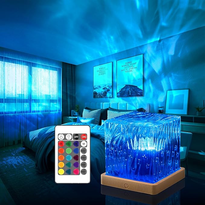 PWWJ Northern Lights Projector: 16 Color Gradual Changing Luminor Cube Lamp, This Crystal lamp Serves as Both Ocean Wave Projector and Galaxy Grojector, Making it Perfect for Bedroom and Party Decor