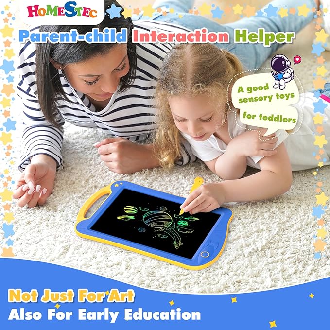 Astrodraw Drawing Pad Toys, Colorful LCD Writing Tablet for Kids, Doodle Board for Toddlers 3 4 5 6 Years Old, Travel Sensory Space Toy for Boys Girls, Birthday Gift Idea (Blue/Yellow)