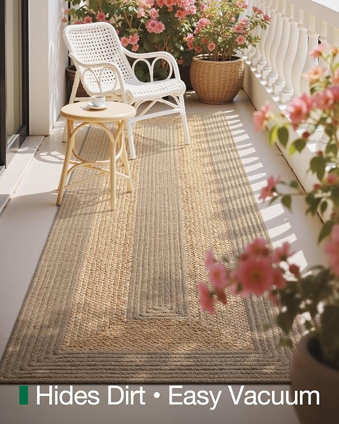 LUMI Jute Runner Rug Non Slip for Hallway, 2'x7' Natural Rustic Carpet No Shedding, Farmhouse Braided Area Mat Indoor High Traffic for Living Room, Entryway, Kitchen, Laundry
