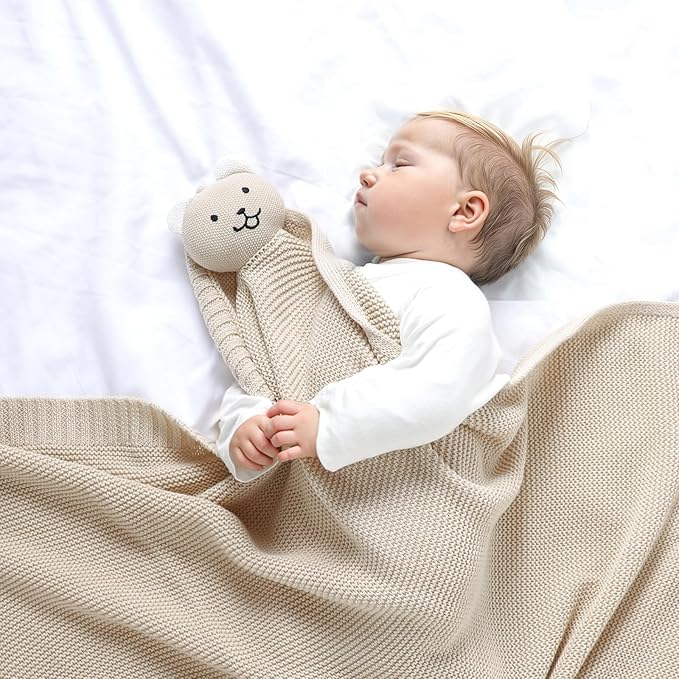 LAWKUL Baby Blanket Bear Lovey Soft Plush Security Blanket for Newborns Infants Boy Girl Knit Snuggle Comfort Camel 40x30in