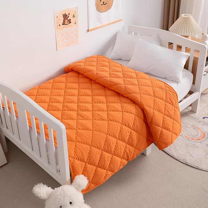 NTBAY Down Alternative Oversized Toddler Comforter, Super Soft and Warm Solid Color Baby Crib Quilted Blanket, 43x60 inches, Orange