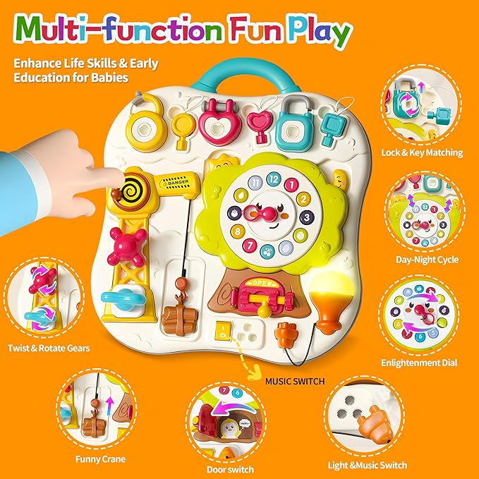 2025 New Montessori Busy Board Sensory Toys for Toddlers 1-3, 13 Activity Music & Led Light Up Montessori Toys for 2+ Year Old, Birthday Gifts for Toddlers, Travel Toys for 2 Year Old