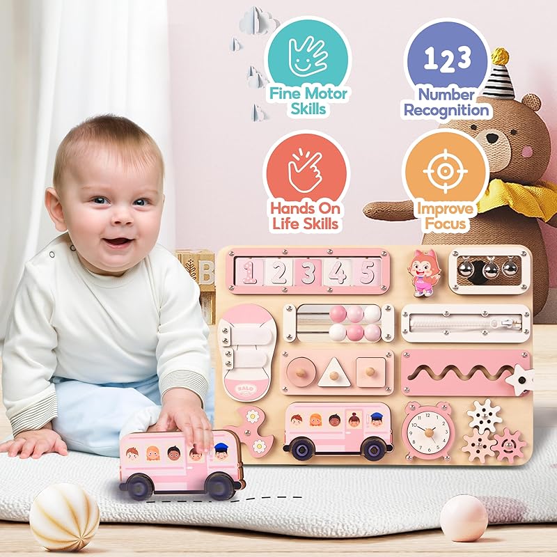 Large Busy Board Montessori Toys for 1 2 3 Year Old - Sensory Toys for Toddlers 1-3 - Fine Motor Skills & Early Learning - Montessori Gift for Boys & Girls - Travel-Friendly & Safe