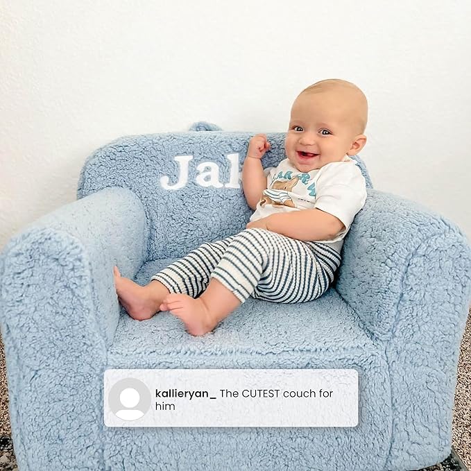 Delta Children Cozee Sherpa Chair – Customize with Name – Foam Kids Chair for Ages 18 Months and Up, Cream