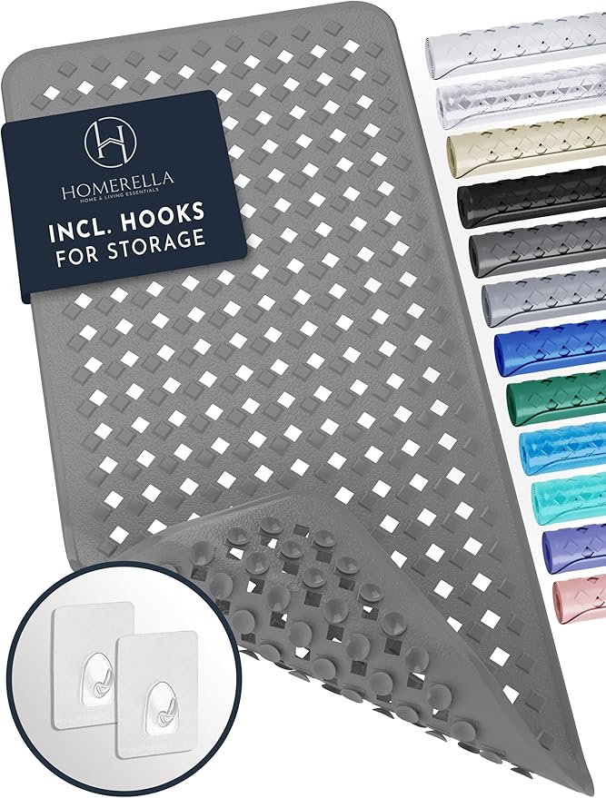 homerella® Bath Mat for Tub Non Slip Mold Resistant 35x16 - Shower Mat Non Slip Anti Mold - Bath Tub Mat Suction Cups incl. Hooks for Drying - Bathtub Mat Non Slip - ANI Slip Shower Mat Inside Tub