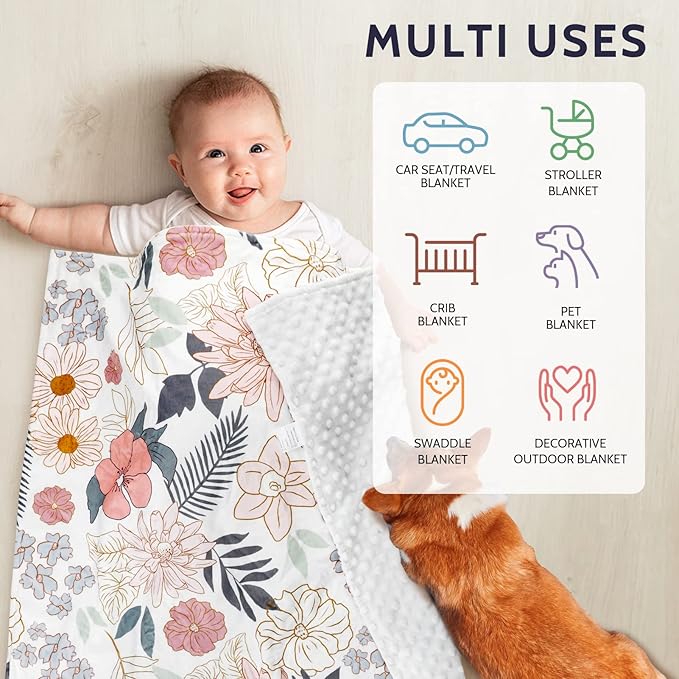 Baby Blankets, Flower Mink Toddler Blanket for Girls, Dotted Backing, Double Layer, Crib Receiving Blanket, for Nursery/Stroller/Toddler Bed/Carseat, 30 x 40 Inch