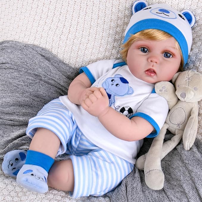 Aori Reborn Baby Boy Doll - 22 Inch Lifelike Realistic Newborn - Handmade Weighted Baby Dolls with Soft Cloth Body Cuddly Reborn Toddler for Kids 3+ | Realistic Boy Doll Gift Set