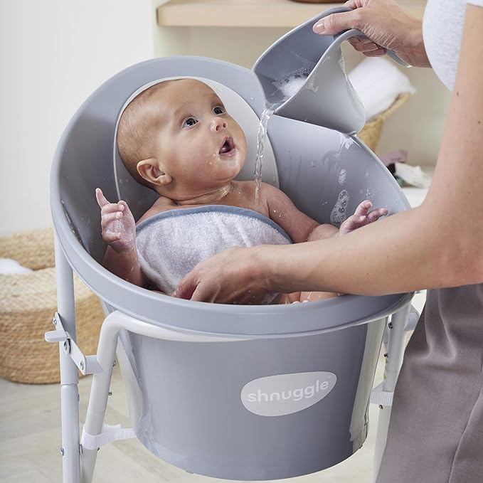 Newborn Baby Bath | Built in Support Bump and Soft Backrest | Suitable from Newborn | Bath Seat Support Includes Plug | Pebble Grey