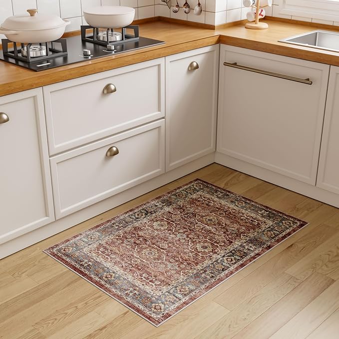 Dripex Vintage Washable Rug 2x3 Indoor Door Mat Non-Slip Entryway Rug Distressed Low-Pile Small Rug for Front Entrance Bathroom Rug Kitchen Living Room Bedroom