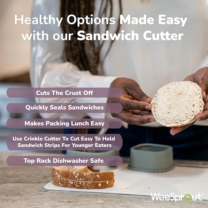 Baby Led Weaning Kitchen Tool Set, Includes Crinkle Cutter, Grape Cutter & Sandwich Cutter, Made In Collaboration With Feeding Specialist, Durable & Dishwasher Safe, Matte Green
