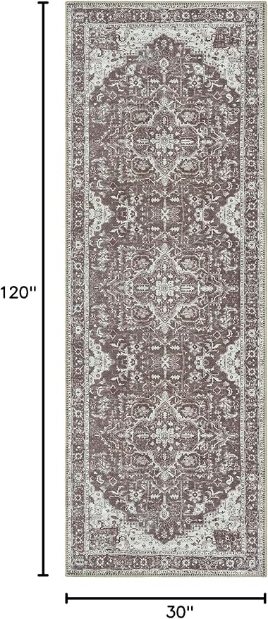 Bloom Rugs Washable Non-Slip 10 ft Runner - Dark Brown Traditional Medallion Runner for Entryway, Hallway, Bathroom, and Kitchen - Exact Size: 2.5' x 10'