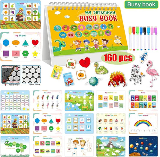 Busy Book for Toddlers Montessori Toys Busy Board for 3+ Year Old Boy Gifts Girl Toys Educational Learning Quiet Activity Books Toddler Airplane Travel Toy 3+ One Year Old Birthday Gift (Multicolored)