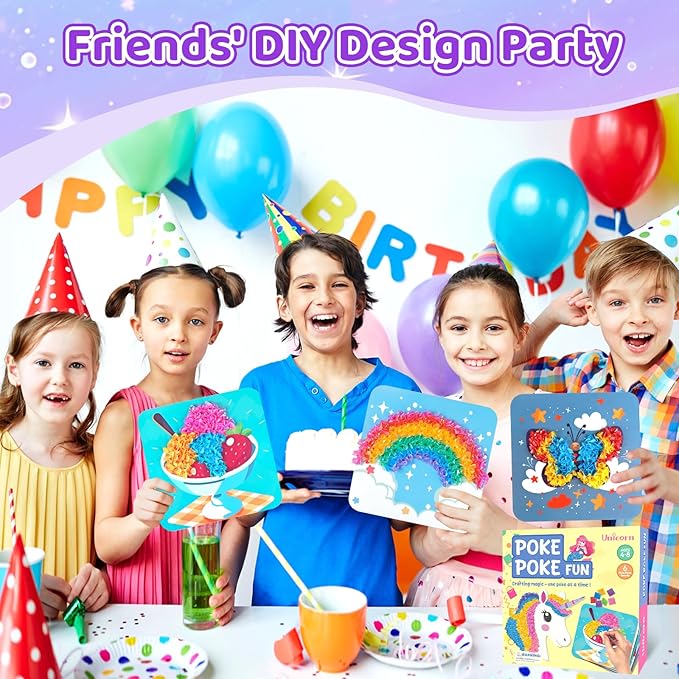 Poke in Art for Kids Unicorns Rainbow Mermaid Butterfly Cupcake Arts and Crafts for Kids Ages 4-8 9 10 11 12 Boys Girls Home Decor Birthday Christmas Gifts 6 DIY Themes Creative Activity Game