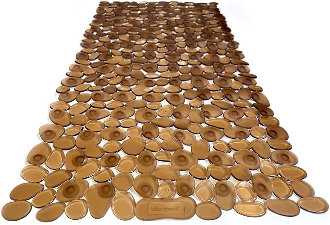 “Pebbles” Non-Slip Bathtub/Shower Mat 27.5”x14” Rectangular, Non-Toxic, Safe, Clean, Machine-Washable, Superior Grip & Drainage, Vinyl, for Smooth Floors ONLY, Transparent Brown