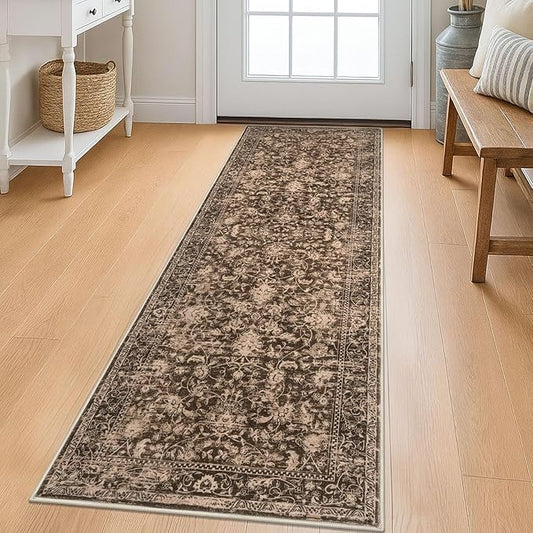 KILOCOCO Hallway Runner 2x6 Rug Runner Printed Vintage Floral Washable Kitchen Runners Non-Slip Rubber Backed Runners for Hallways Laundry Room Distressed Boho Rugs for Entryway Bedroom, Rust Red