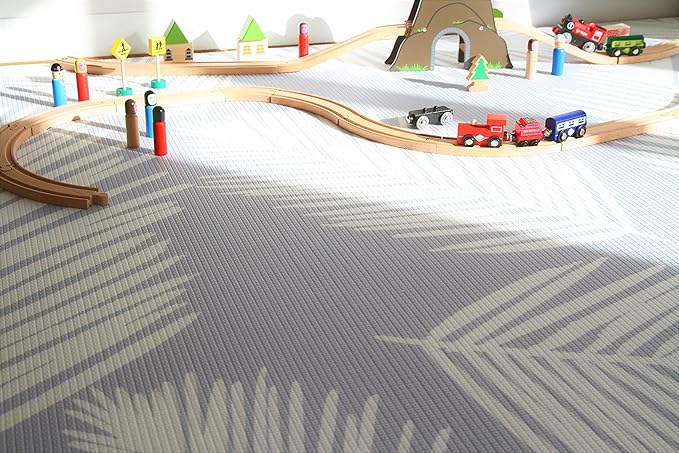 Cushmat Stylish Reversible Foam Play Mat (Large, Palm Gray - Blue Diamonds) - Soft, Waterproof, Durable Play mat for Infants, Babies, Toddler, Kids & Grownup - 6.5ft x 4.5ft