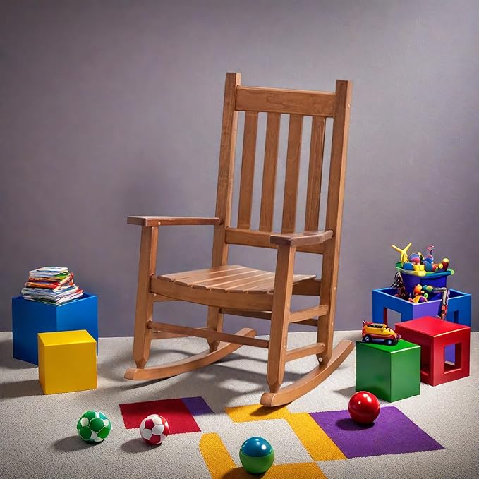 Kid Rocking Chair Child Toddler Small Baby Wooden Comfy Rocker Chairs Furniture for Nursery Bedroom Livingroom Outdoor Reading Room, Ages 6-10, Brown