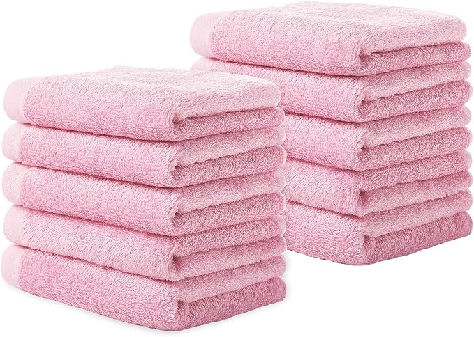 Yoofoss Washcloths Towel Set 10 Pack Baby Rayon Derived from Bamboo Wash Cloth for Bathroom-Hotel-Spa-Kitchen Multi-Purpose Fingertip Towels and Face Cloths 10'' x 10'' - Pink