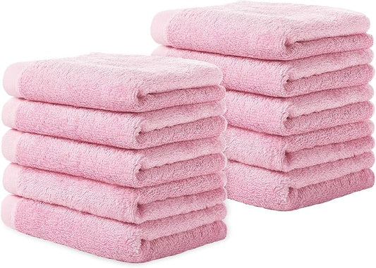 Yoofoss Washcloths Towel Set 10 Pack Baby Rayon Derived from Bamboo Wash Cloth for Bathroom-Hotel-Spa-Kitchen Multi-Purpose Fingertip Towels and Face Cloths 10'' x 10'' - Pink