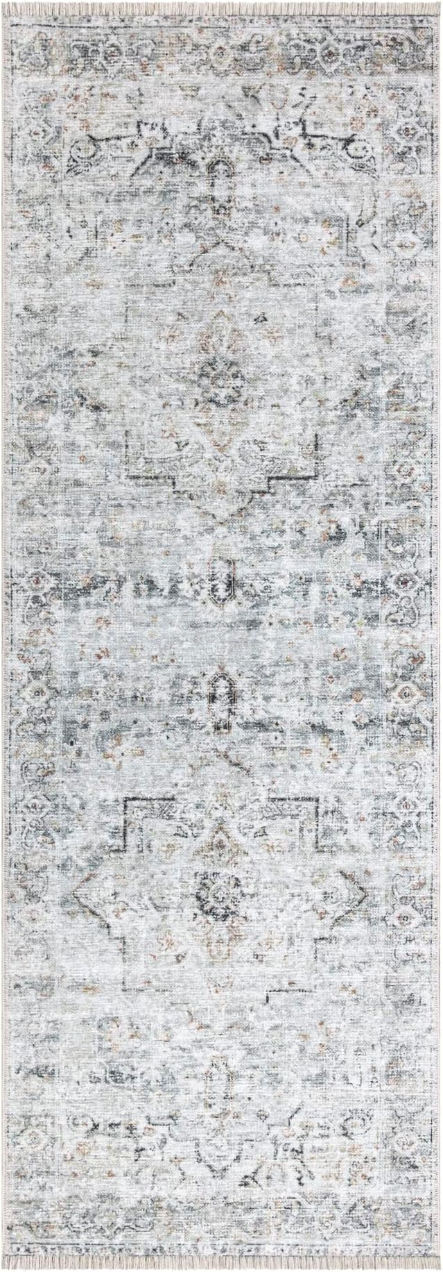 Bloom Rugs Caria Washable Non-Slip 7 ft Runner - Ivory/Gray/Caramel Traditional Runner for Entryway, Hallway, Bathroom, and Kitchen - Exact Size: 2'6" x 7'