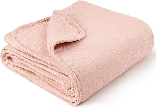 Konssy Muslin Baby Blankets for Girls Boys, 100% Cotton Crib Blanket for Infant Toddler, Super Soft and Lightweight Nursery Swaddling Wrap 40"x36" (Pink)