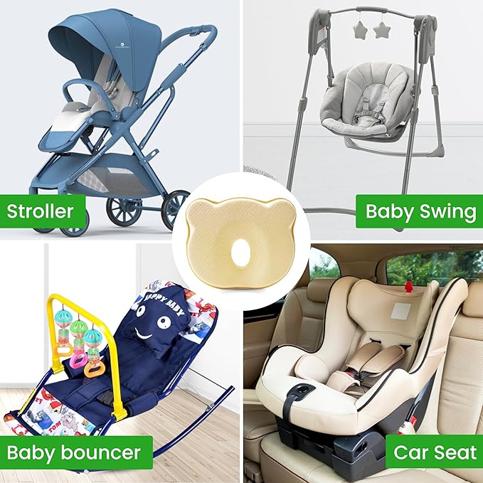 Premium Unisex Memory Foam Portable Baby Pillow Hypoallergenic Prevent Flat Head Neck Support for Infant Sleeping Soft and Cozy Breathable for Bebe Travel