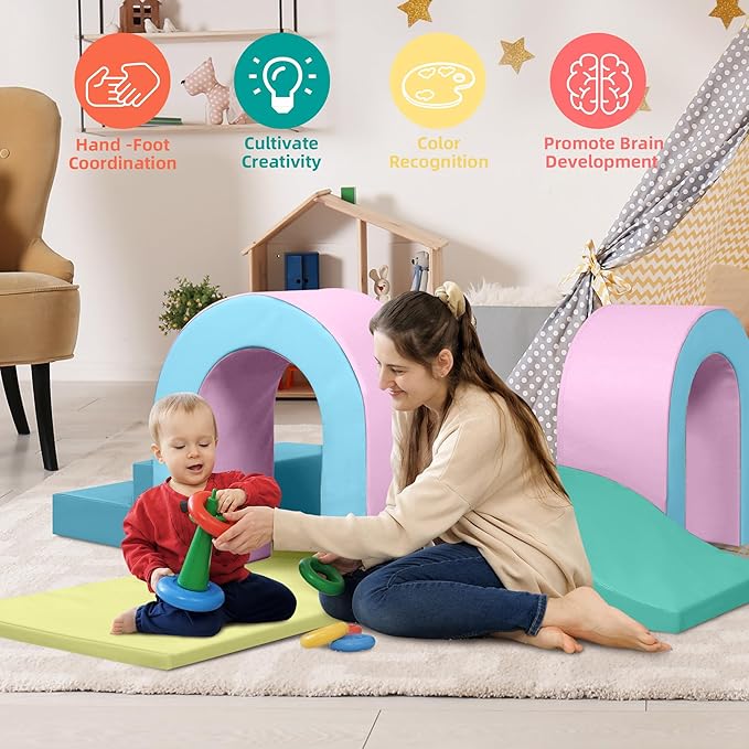 Kinder King Climb and Crawl Activity Play Set, 10-Piece Soft Foam Block for Climbing, Crawling and Sliding, Indoor Climber for Toddlers and Kids, Baby Infant Lightweight Climbing Toys