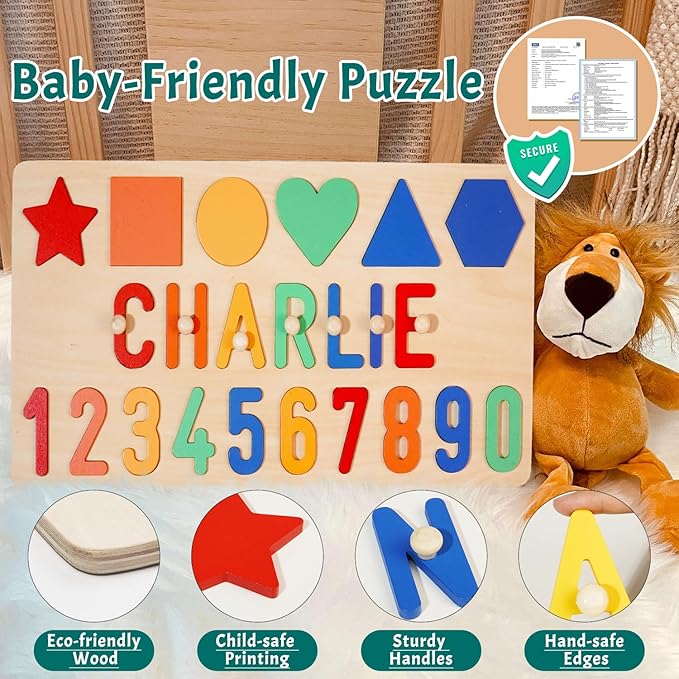 Name Puzzle for Kids Personalized, Custom Baby First Birthday Easter Gift, Montessori Learning Toddler Toy for Boy Girl, Alphabet Puzzle