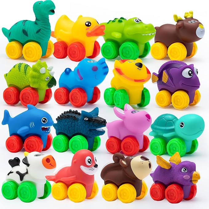 JOYIN Animal Cars, Soft Rubber Car Set Toy, Baby Mini Vehicles, Bath Toy Car for Boys and Girls,Summer Beach and Pool Activity Gift, Party Favors for Kids, Easter Basket Stuffers