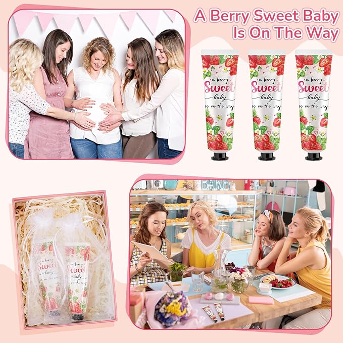 48 Sets Baby Shower Hand Cream Bulk Sweet Strawberry Baby Shower Favors Bridal Thank You Hand Cream for Guests Travel Size Lotion with Organza Bags