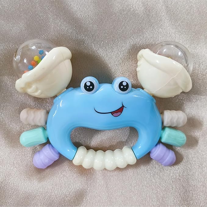 Baby Crab Rattle Toy - ABS Material, Handheld Crab Shaped Toy for Infants, Early Education Grip & Smart Toy for Newborn Boys and Girls(345A) (Blue)
