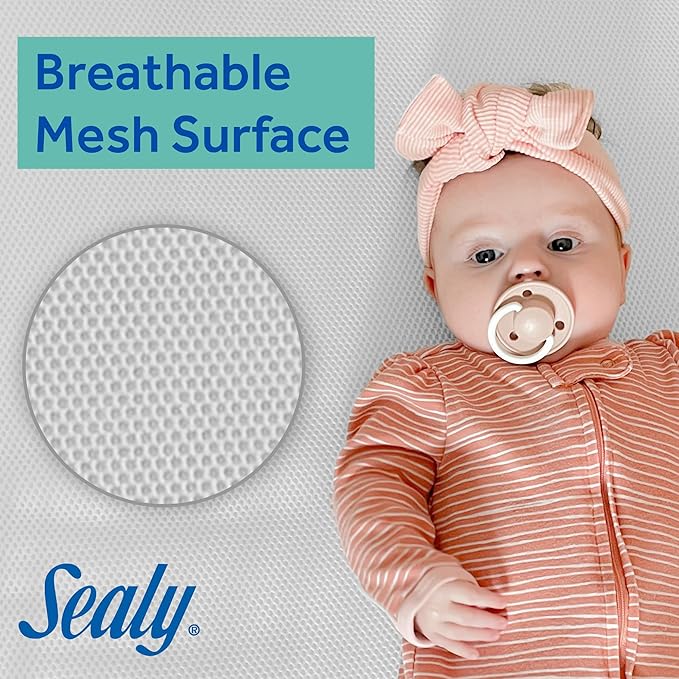 Sealy Baby OmniPedic DuoBreathe 2 Stage Breathable Crib Mattress, GREENGUARD Gold Certified, Made in USA, Waterproof, Premium Dual Firmness and Hypoallergenic, Toddler Bed Fit, 52x28