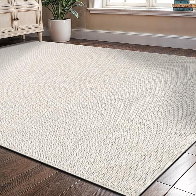 Easy Jute Rugs 8x10 White Color Living Room Indoor Outdoor Area Rug for Farmhouse Patio and Kitchen Rug High Traffic Washable Easy to Clean Solid Boho Woven Design Outside Carpet (8 x 10)