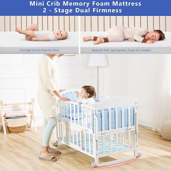 Portable Mini Baby Crib 4 in 1 with Memory Foam Mattress(38"by24") Included, Cunas para Bebes 2025 Convertible Crib 6 in1 with Foldable Storage Baby Playpen Bassinet Bedside Sleeper Bed(White)