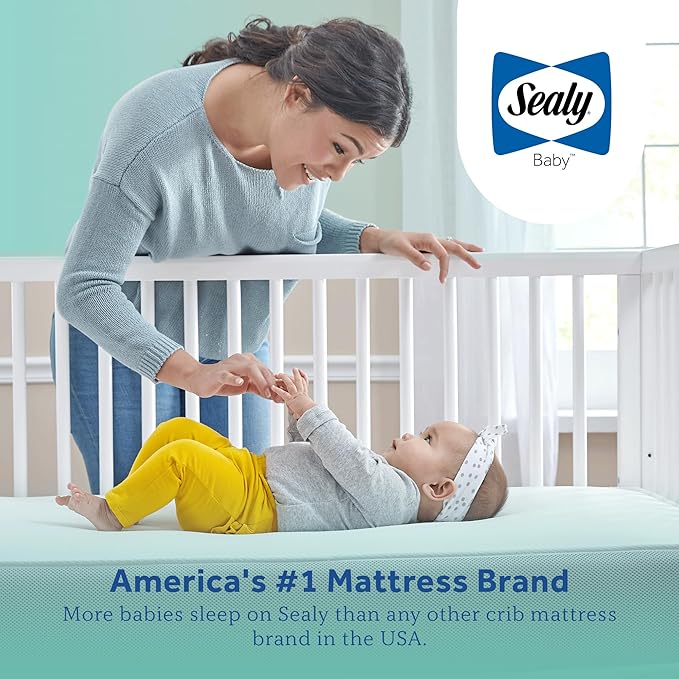 SEALY BABY OmniPedic Refresh Breathable Crib Mattress, GREENGUARD Gold Certified, Made in USA, Removable Knit Cover, 2 Stage, Toddler Bed Fit, Safety & Quality Tested, 52x28