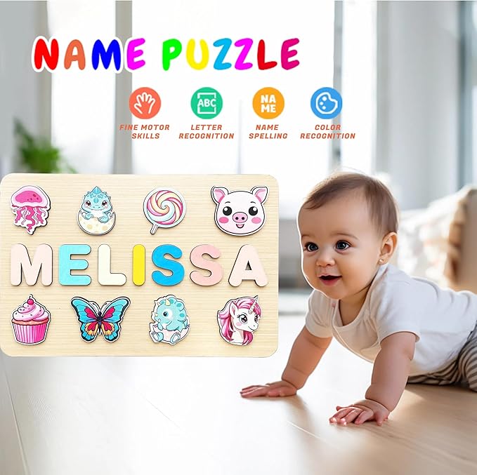 Personalized Name Puzzle for 1 2 3+ Year Old,Montessori Toys for 1 Year Old,Wooden Name Puzzle for Toddlers,1st Birthday Girl Gifts,Baby Puzzles 12-18 Months