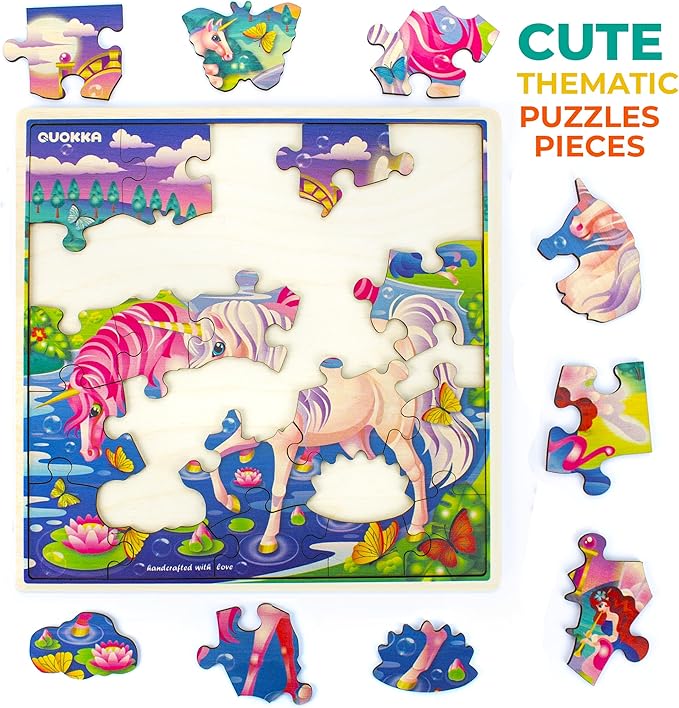 QUOKKA Wooden Unicorn Puzzles for Kids Ages 3-5 – 28 Pieces Toddlers Kids Puzzles Ages 4-8 Year Olds – Wood Unicorn Toys for Children Games 6-8 yo
