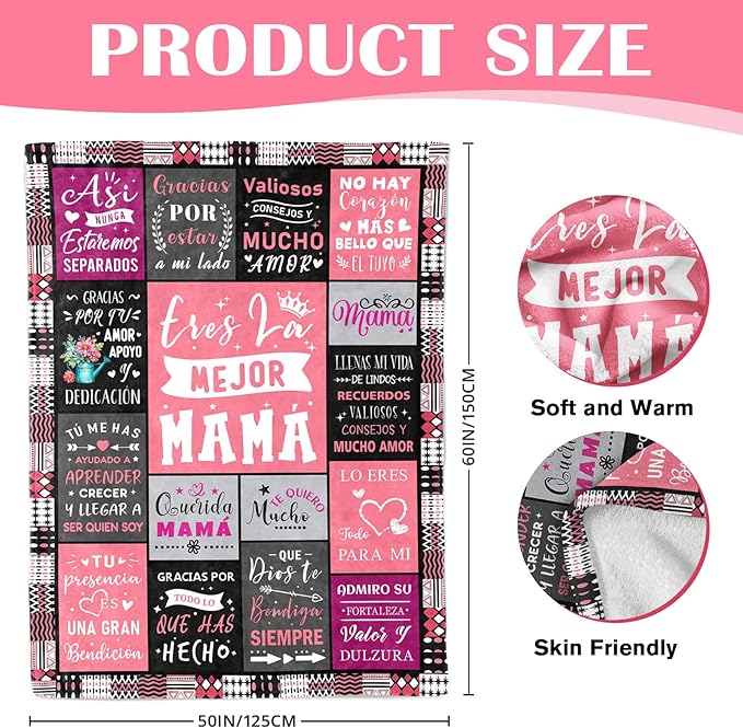 Mama Gifts - Regalos para Mama - Gifts for Mom in Spanish - Moms Gift from Daughter Son - Best Mom Ever Gift - Mothers Day Christmas Valentines Day Birthday Presents for Mother Blanket 50"x60"
