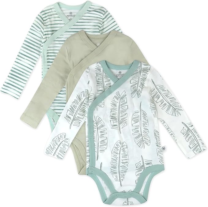 HonestBaby unisex-baby 3-pack Long Sleeve Side-snap Kimono Bodysuits Organic Cotton for Infant Baby Boys, Girls, Unisex