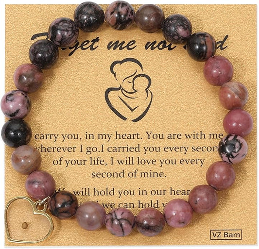 Miscarriage Gift Heart Charm Stretch Bracelet Crystals and Healing Stones Bracelet for Mother Father