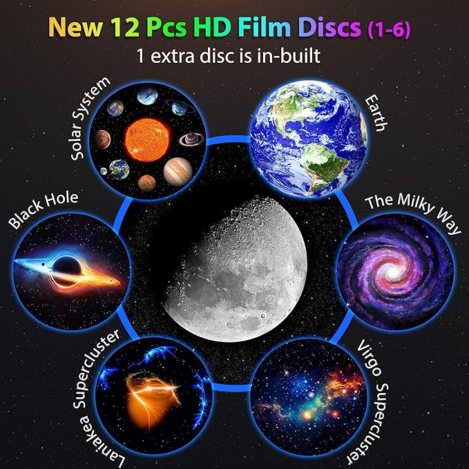 Galaxy Projector, 12 in 1 Planetarium Star Projector for Bedroom, Galaxy Light Projector with Bluetooth Speaker, White Noise, Meteor Effects, RGB Lighting & Timer, Space Night Light for Kids,Adults