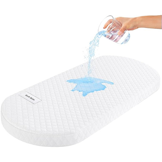 Pro Goleem Baby Bassinet Mattress Pad 33"x20" Oval, Waterproof Soft Cover Gel Memory Foam, Dual Side Cradle Mattress fit for Maxi-COSI Oval Bassinet/Moses Basket