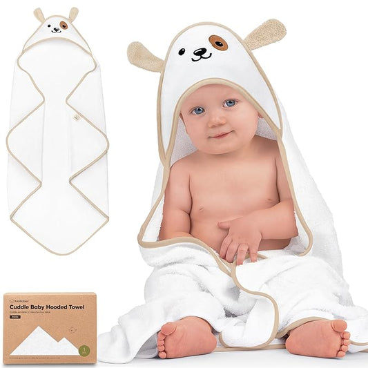 KeaBabies Hooded Baby Towel for Newborn - Viscose Derived from Bamboo Large Baby Bath Towels with Hood for Boys, Girls, Toddler, Extra Absorbent & Soft Newborn Bath Essentials (Dog)