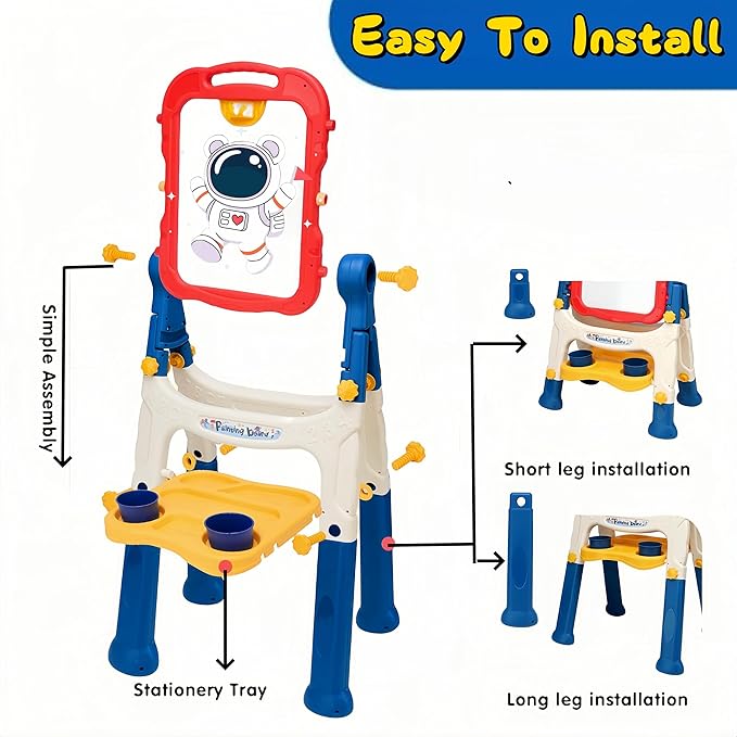 Art Easel for Kids 2-4, Kids Easel Art Magnetic White Board & Chalkboard Double Side Adjustable Stand Drawing Writing Learning Educational Toy for Boys Girl Birthday Gifts(Blue)