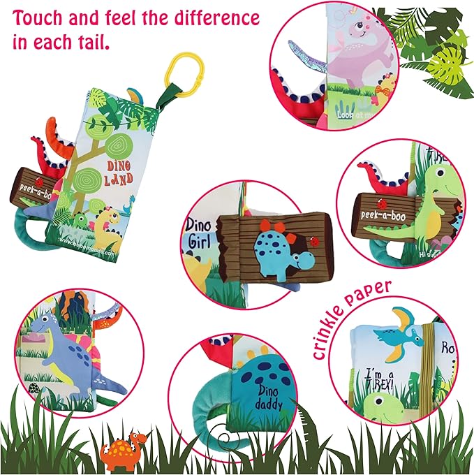 Dinosaur Baby Books 0-6 Months,Crinkle Cloth Books for Babies,Infant Tummy Time Toy Touch and Feel Toys 0-3-6-12-18 Months, Toddlers, Interactive Sensory Toys, Shower Baby Gifts for Boys Girls