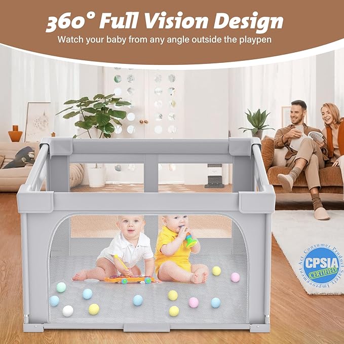 Joyibay Baby Playpen, 47x47 Foldable Playpen with Play Mat, Small Baby Playard, Baby Activity Play Fence Kids Baby Play pen for Babies Toddlers 1-3 Indoor Outdoor