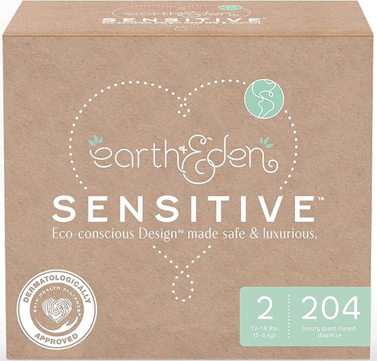 Earth & Eden Sensitive | Eco-Conscious & Hypoallergenic Diapers | Size 2 | 204 Count