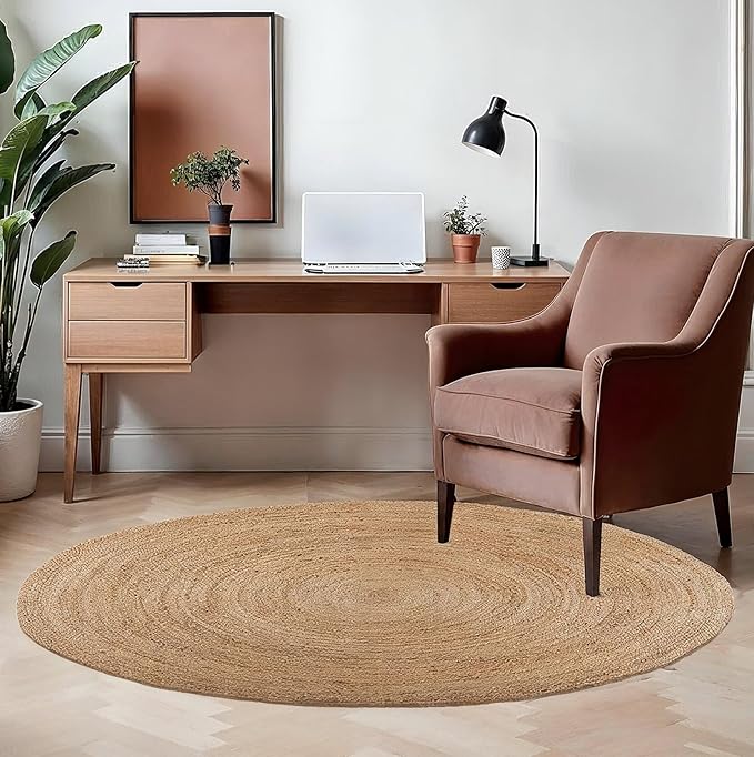 REDEARTH · Round Area Rug - 5 Feet Braided Natural Jute Rug- Artisan Made Reversible Boho Jute Rugs for Bedroom - Kitchen - Living Room - Farmhouse - Home Decor - Handmade Rustic Vintage Décor